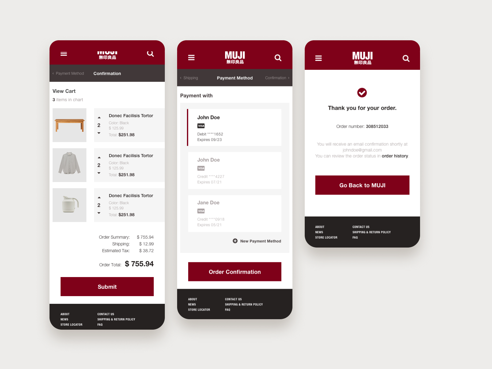 Final MUJI redesign, mobile view